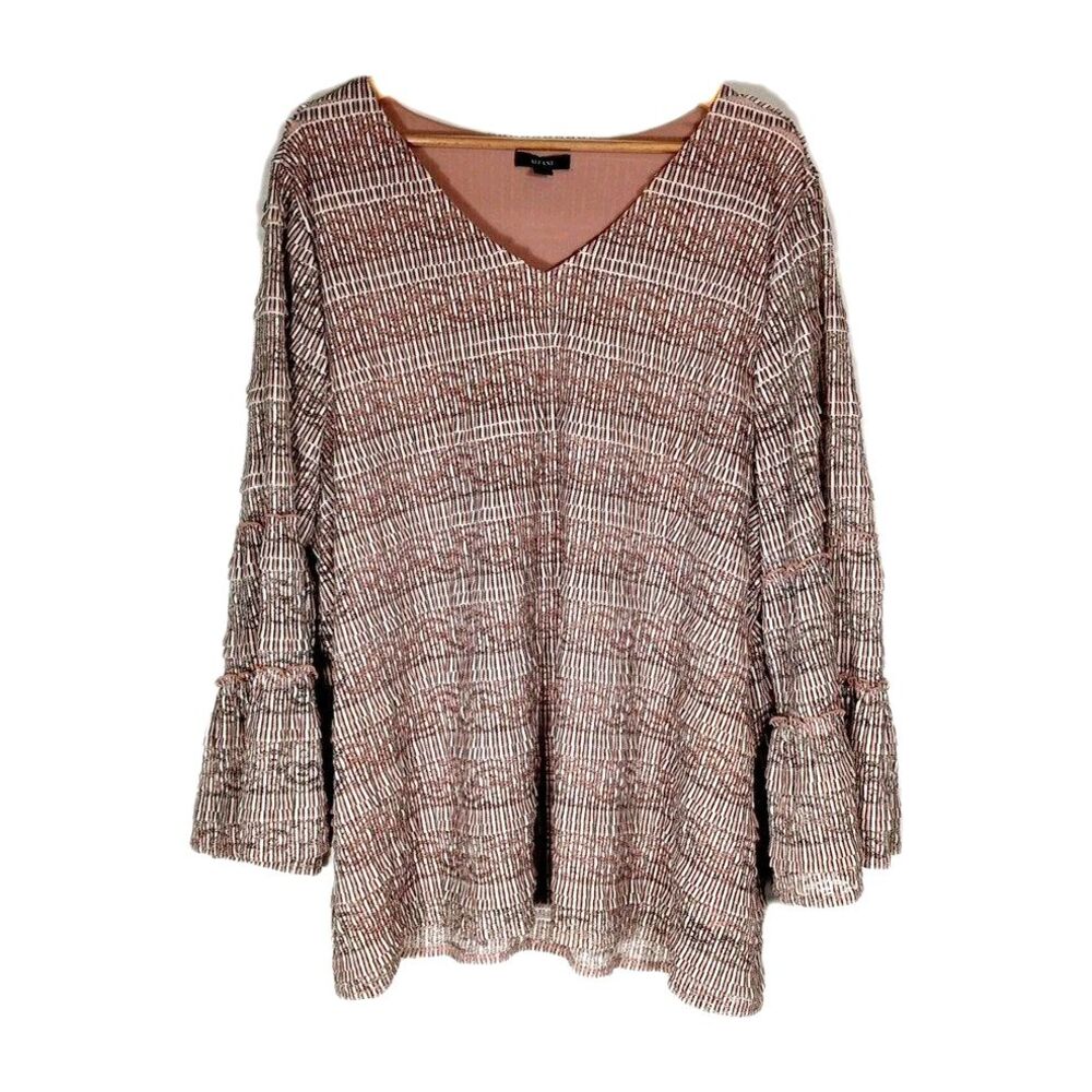 Alfani  4X Bell Sleeve Blouse Tiered Textured Boho Romantic Striped Pullover